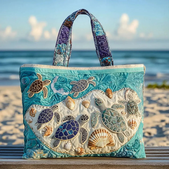 Marina – Embroidered Sea Turtle Tote Bag