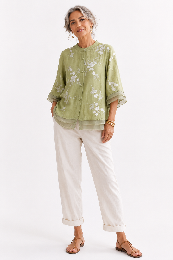 Elara™ | Elegant Floral Embroidered Blouse