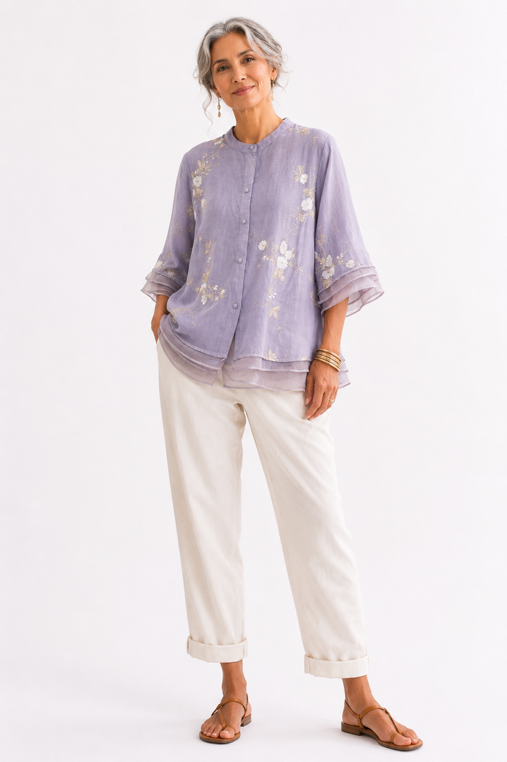 Elara™ | Elegant Floral Embroidered Blouse