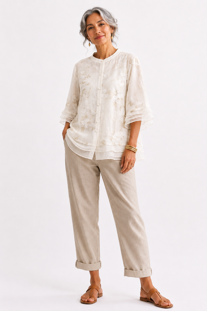 Elara™ | Elegant Floral Embroidered Blouse