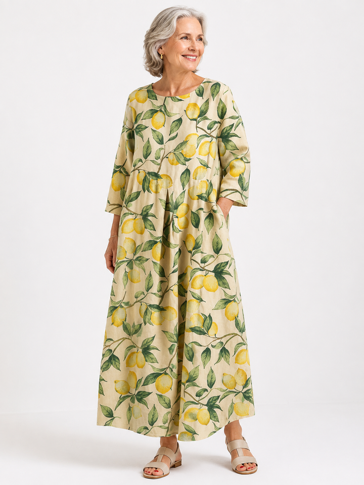 Elowyn™ – Lemon Garden Maxi Dress