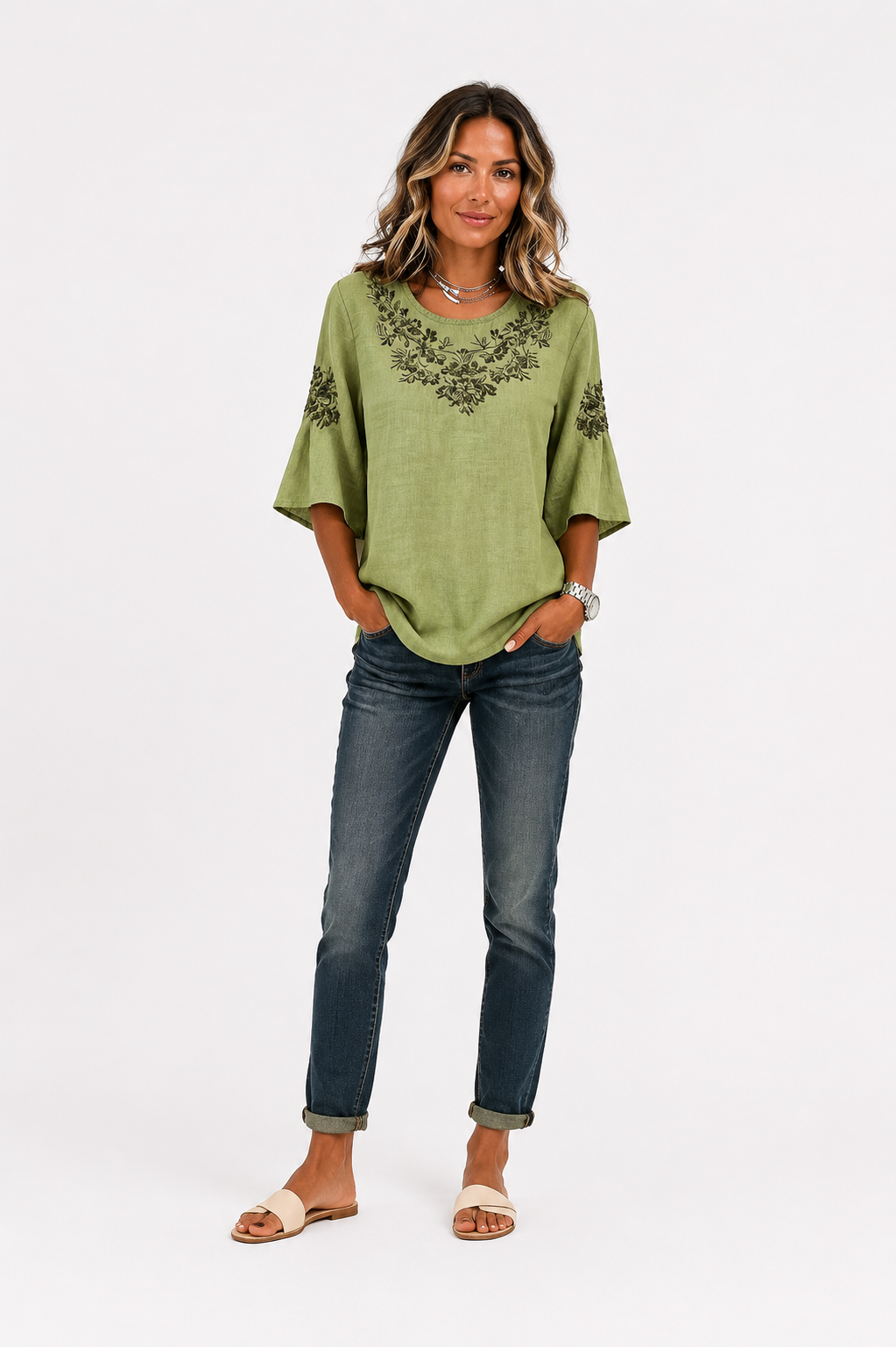 Lina™ – Embroidered Elegance Blouse