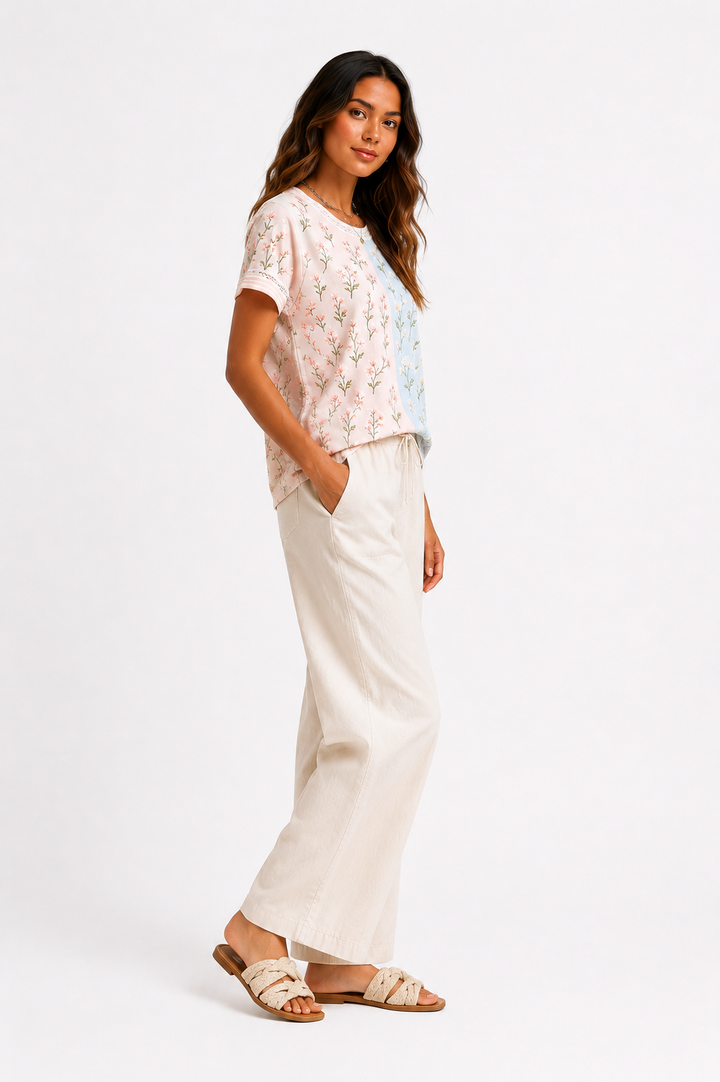 Sarah™ – Floral Colorblock Lace Trim Blouse