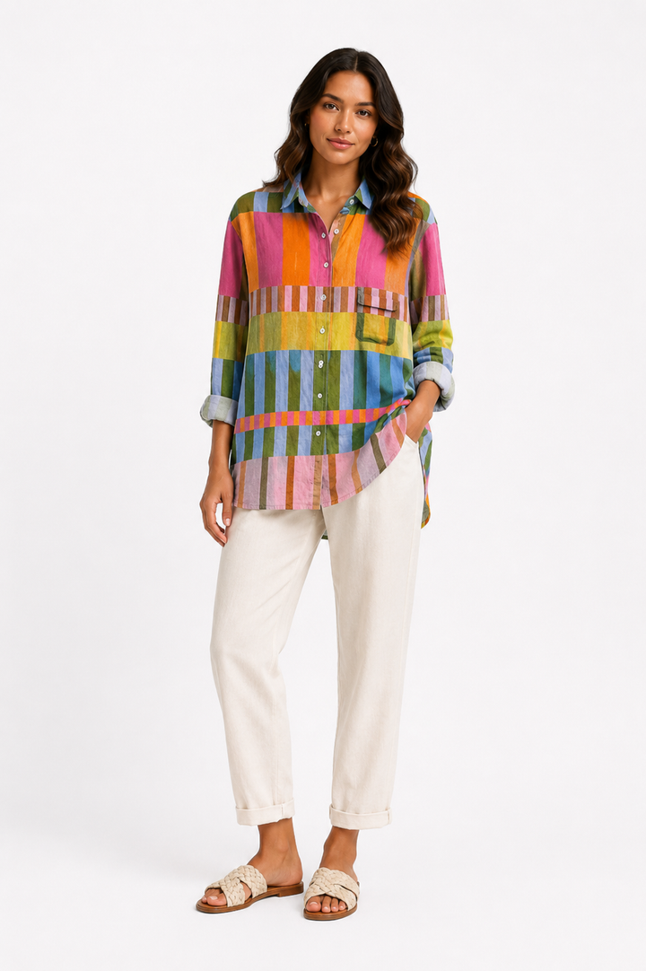 Marisol™ – Vibrant Patchwork Button Blouse