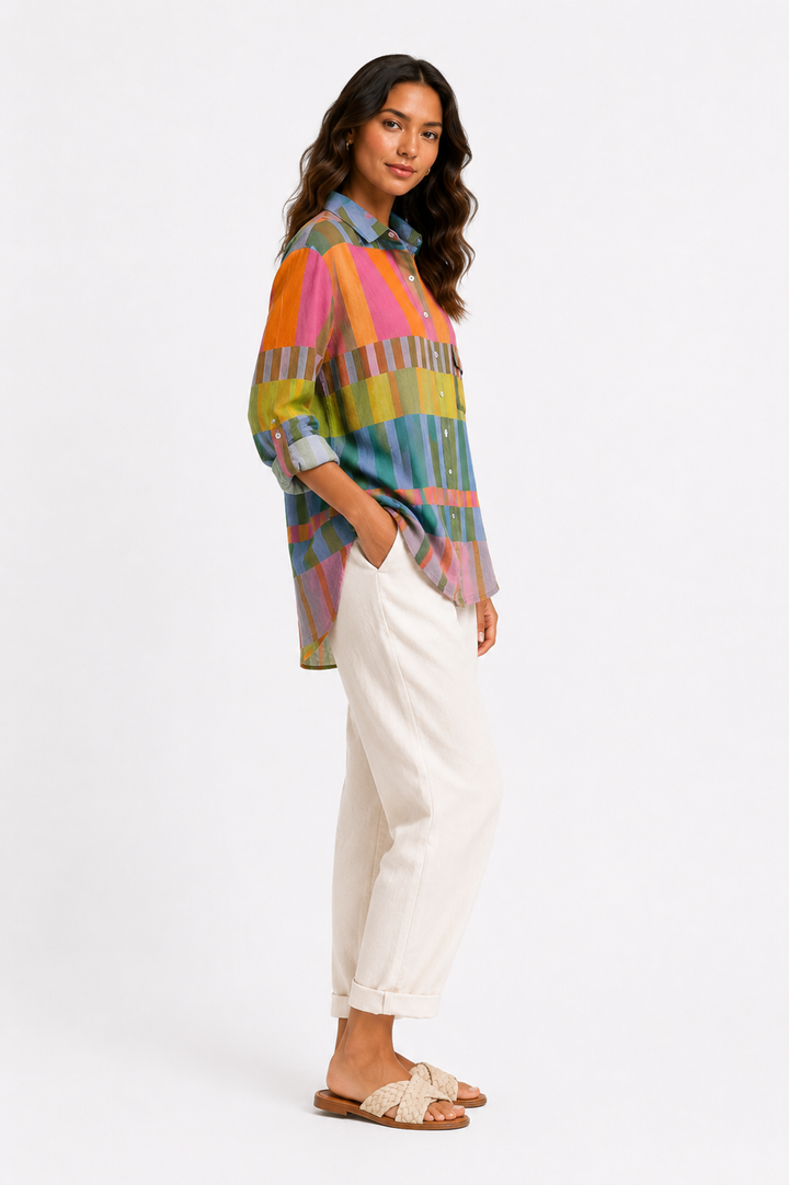Marisol™ – Vibrant Patchwork Button Blouse
