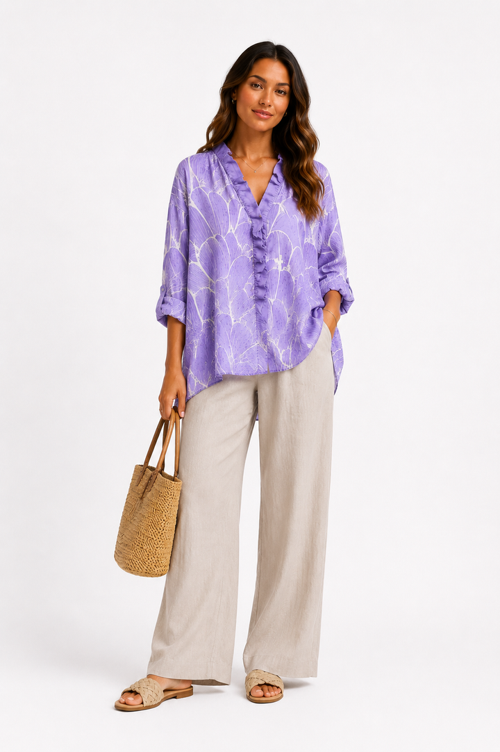 Solène™ – Floral Ruffle Collar Blouse