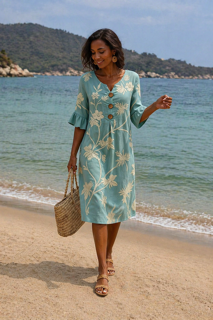 Gaby – Elegant Floral Button Detail Summer Dress