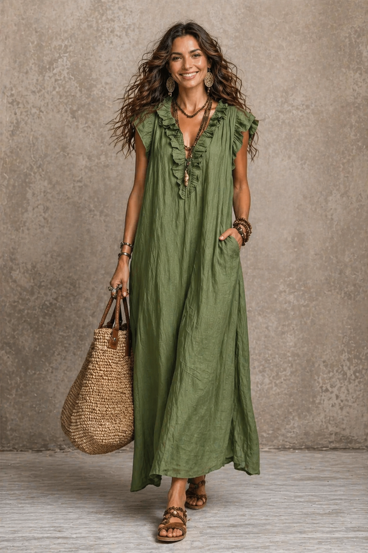 Elise – Elegant Ruffle Detail Maxi Dress