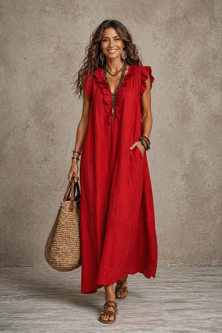 Elise – Elegant Ruffle Detail Maxi Dress