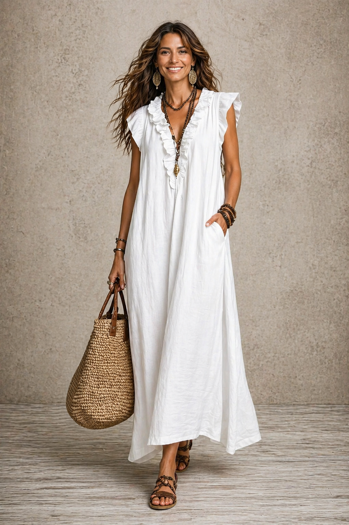Elise – Elegant Ruffle Detail Maxi Dress
