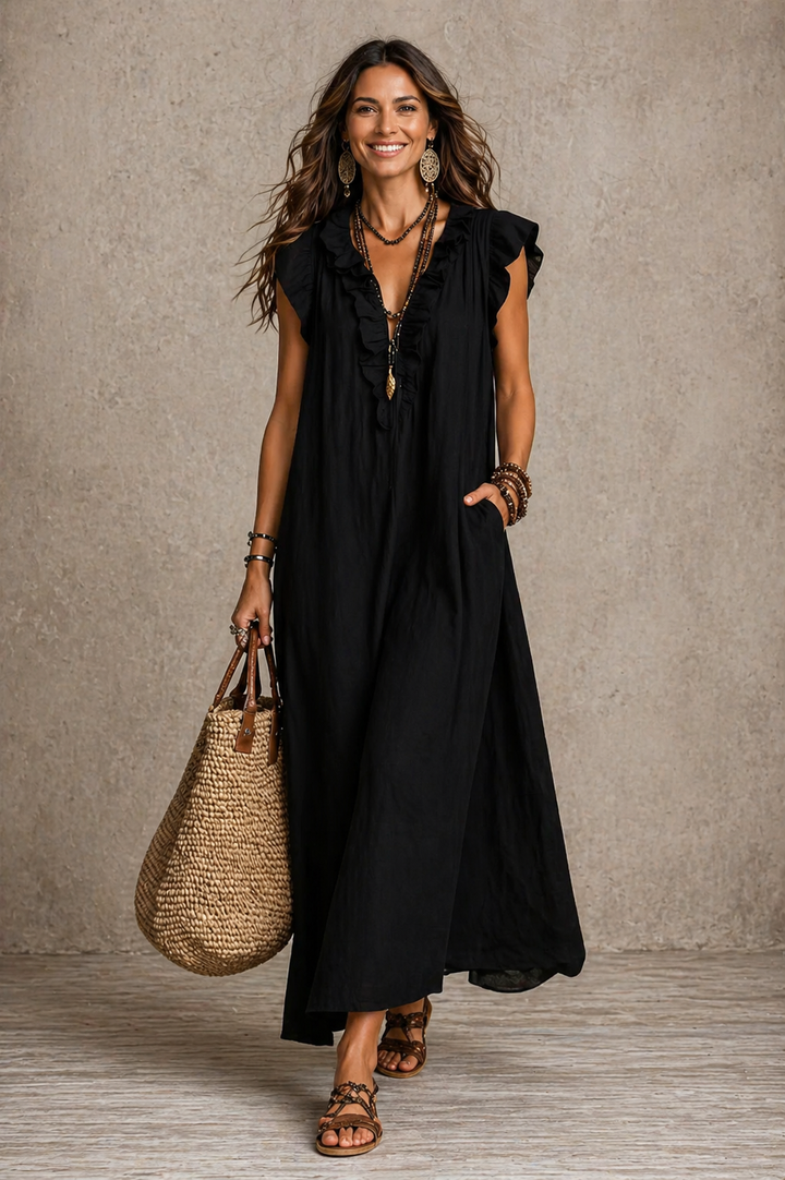 Elise – Elegant Ruffle Detail Maxi Dress