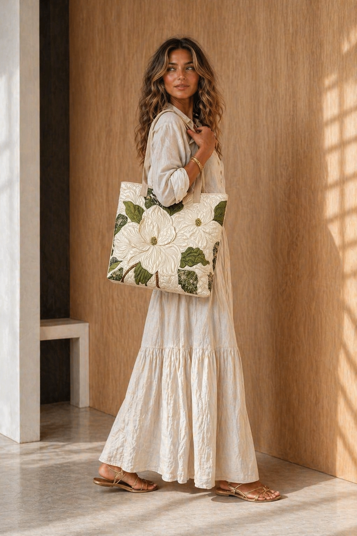 Magnolia – Embroidered Floral Tote Bag
