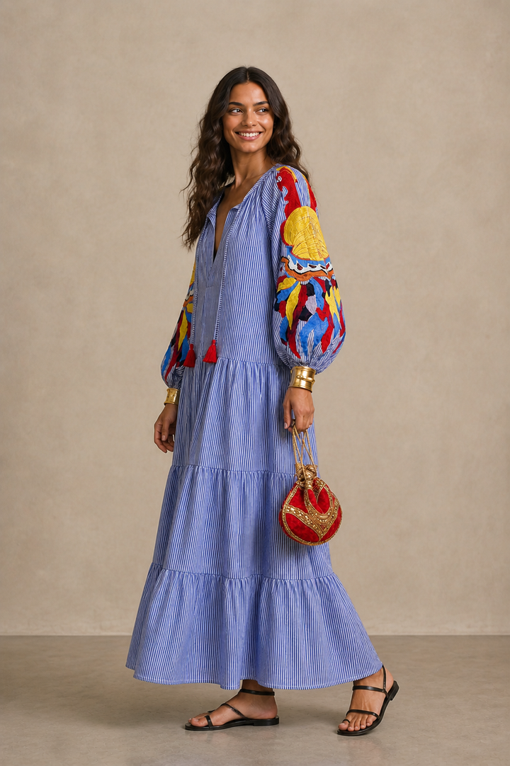 Noëlle – Bohemian Embroidered Sleeve Maxi Dress