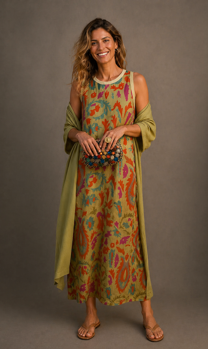 Linsey – Elegant Artistic Print Maxi Dress