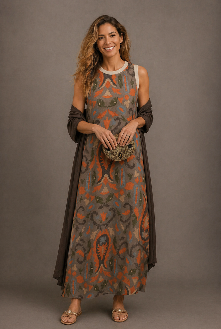 Linsey – Elegant Artistic Print Maxi Dress