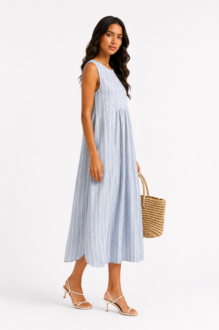 Luna™ – Elegant Sleeveless Striped Midi Dress
