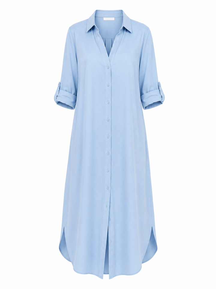 Avery™ – Elegant Button-Front Maxi Shirt Dress