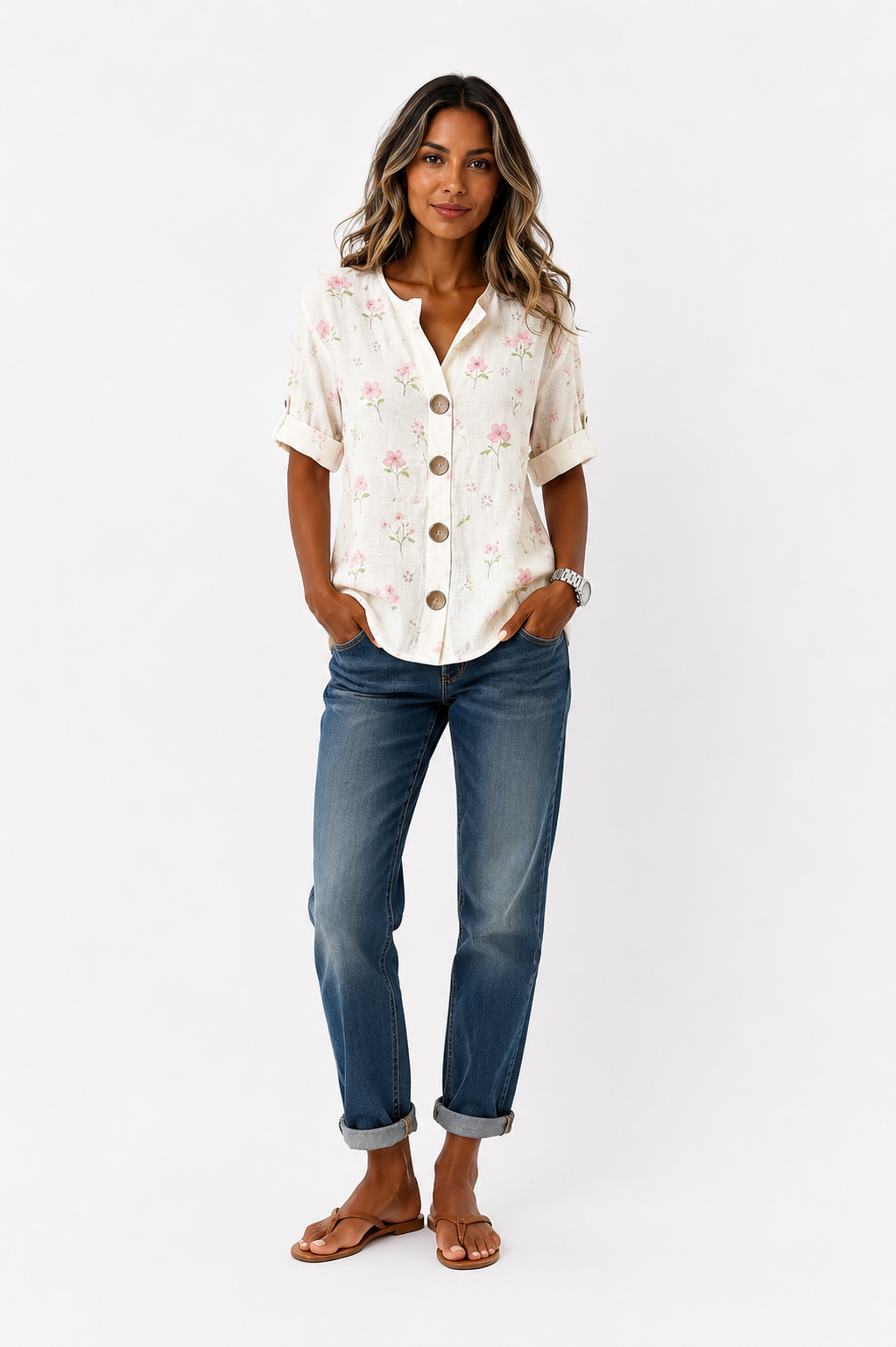Elara™ | Delicate Floral Button Blouse
