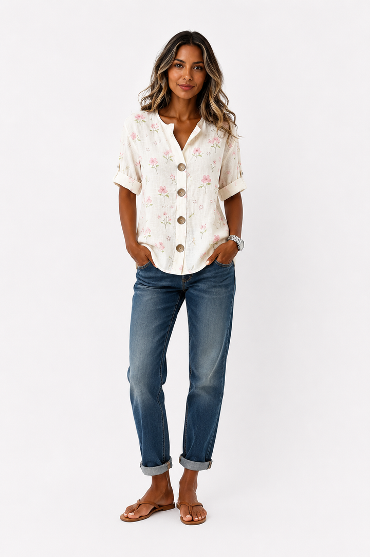 Elara™ | Delicate Floral Button Blouse
