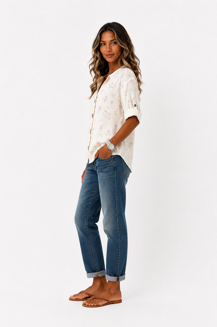 Elara™ | Delicate Floral Button Blouse