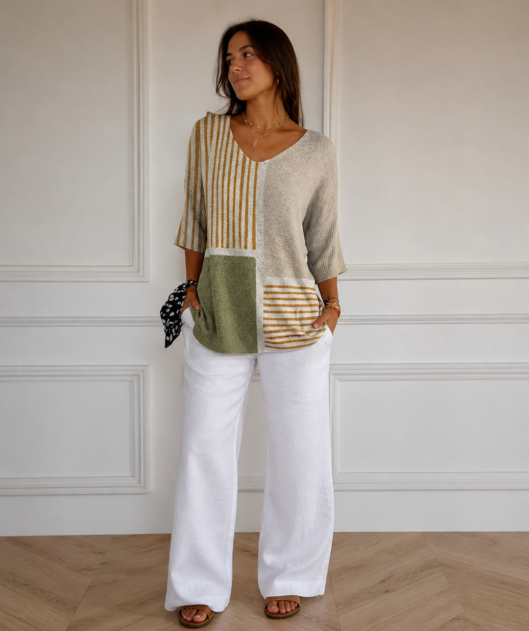Serena – Patchwork V-Neck Top