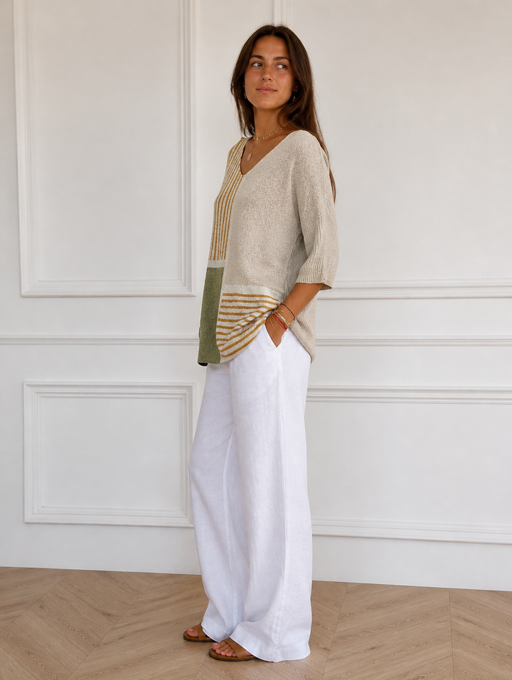 Serena – Patchwork V-Neck Top