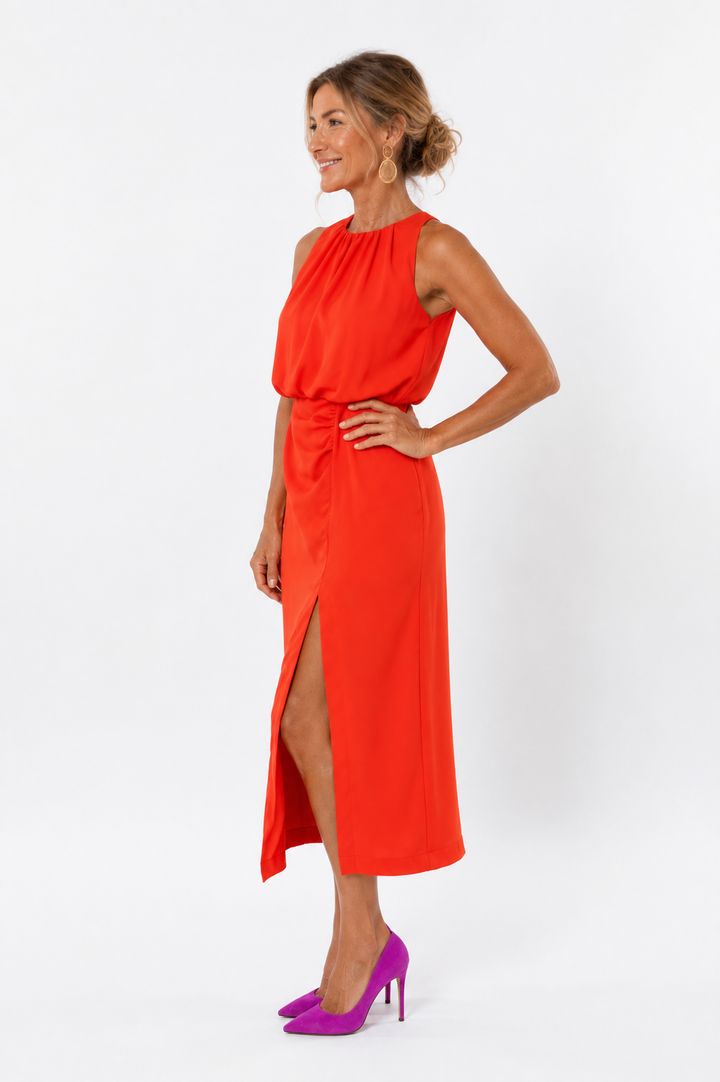 Clara™ – Elegant Draped Midi Dress