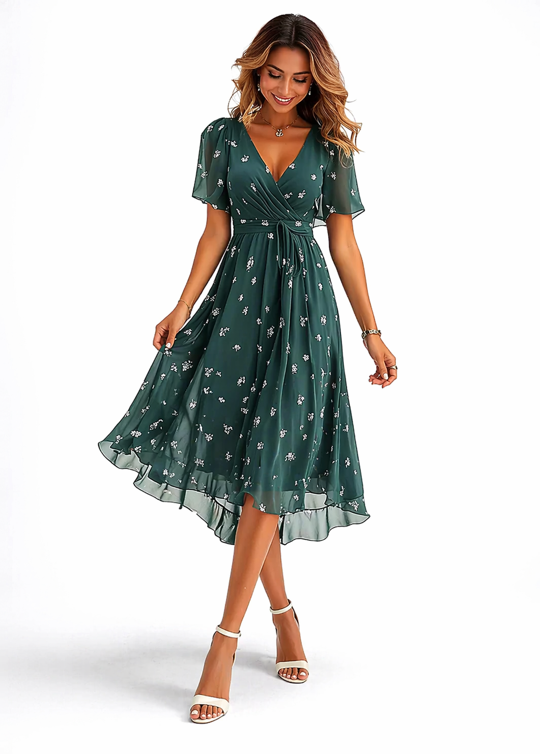 Livia – Elegant Floral V-Neck Dress