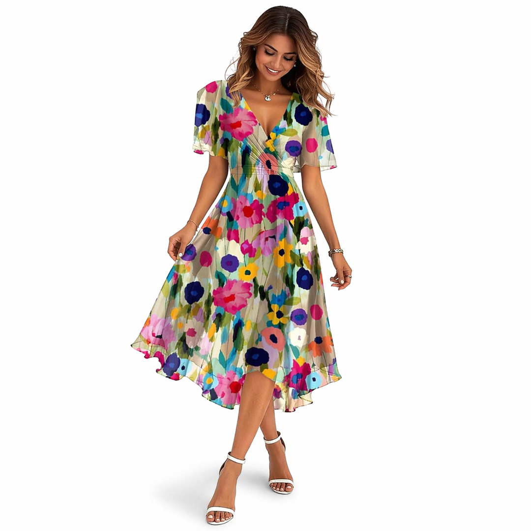 Livia – Elegant Floral V-Neck Dress