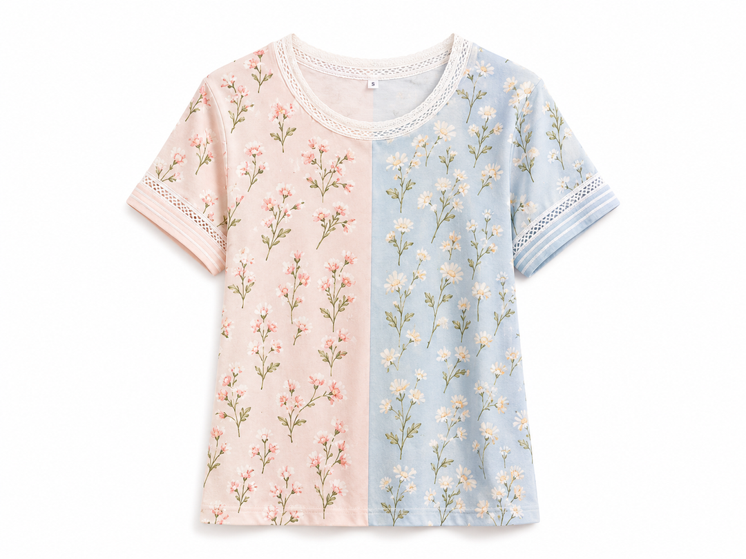 Sarah™ – Floral Colorblock Lace Trim Blouse