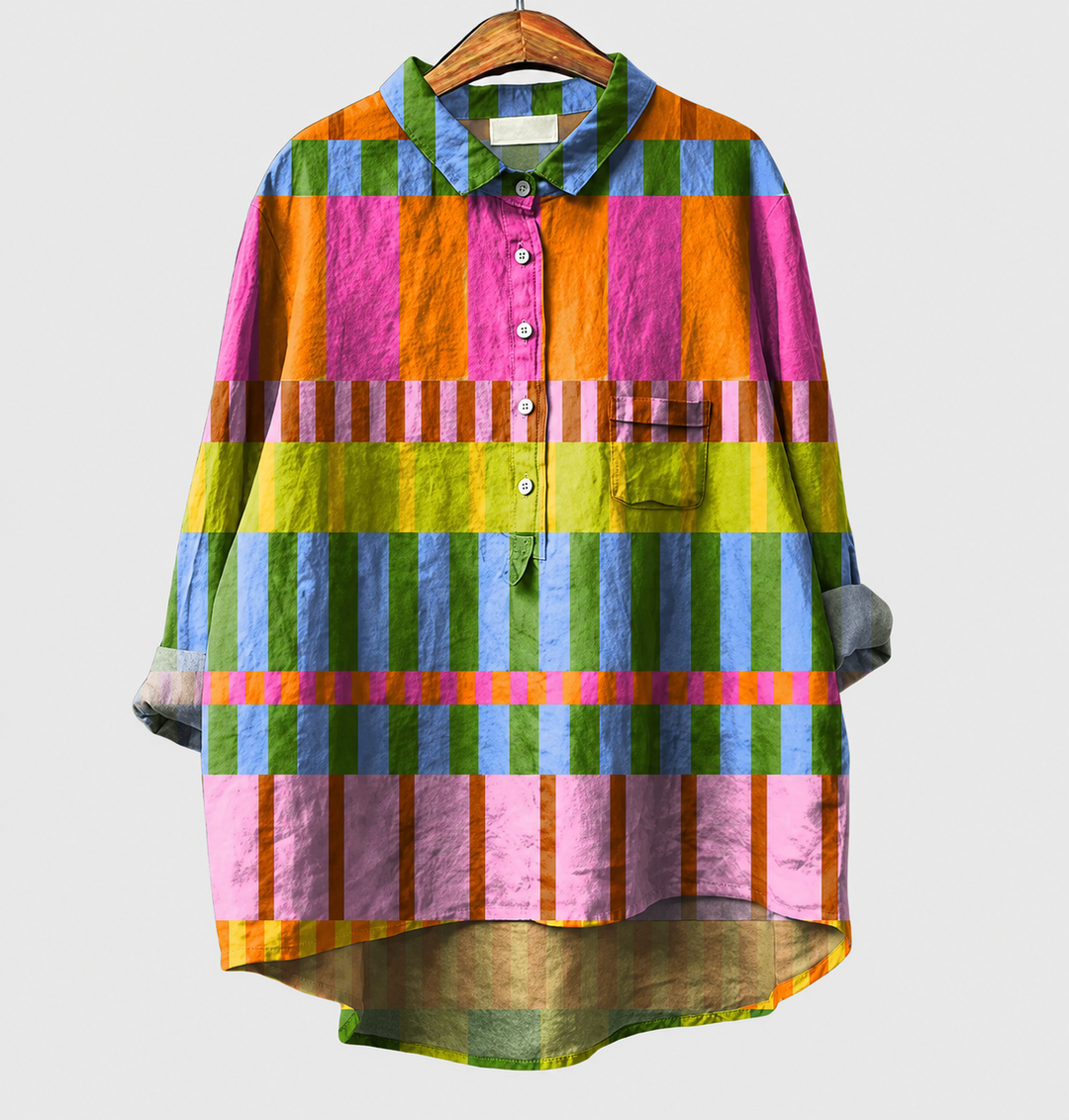 Marisol™ – Vibrant Patchwork Button Blouse