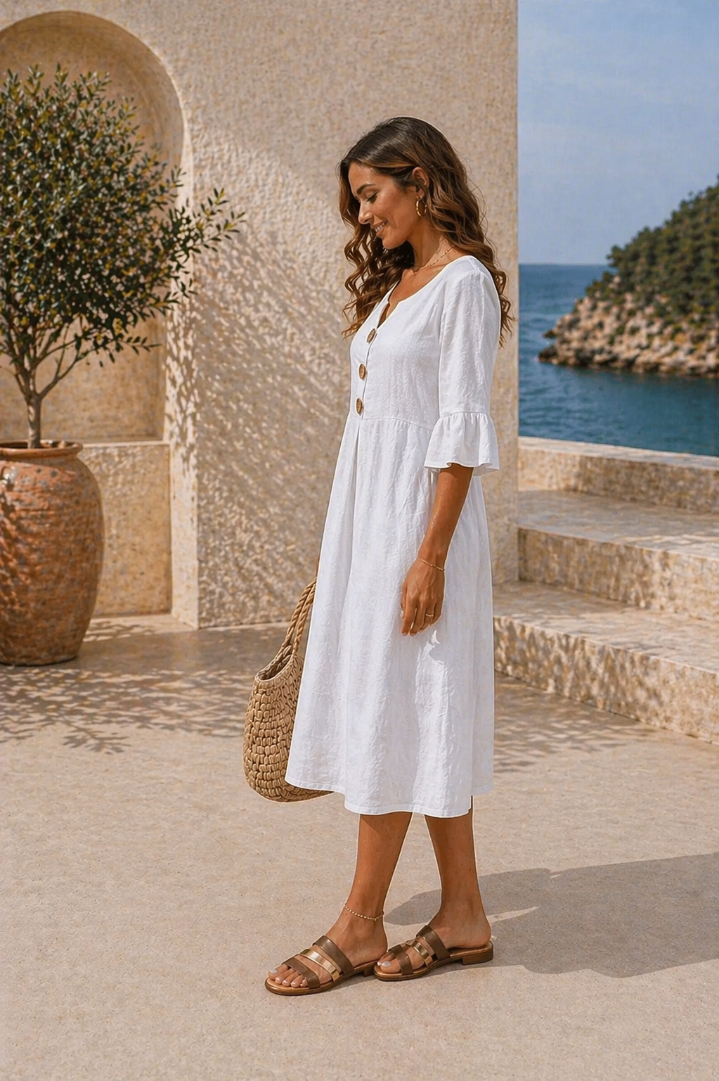 Anita – Elegant Button Detail Summer Dress