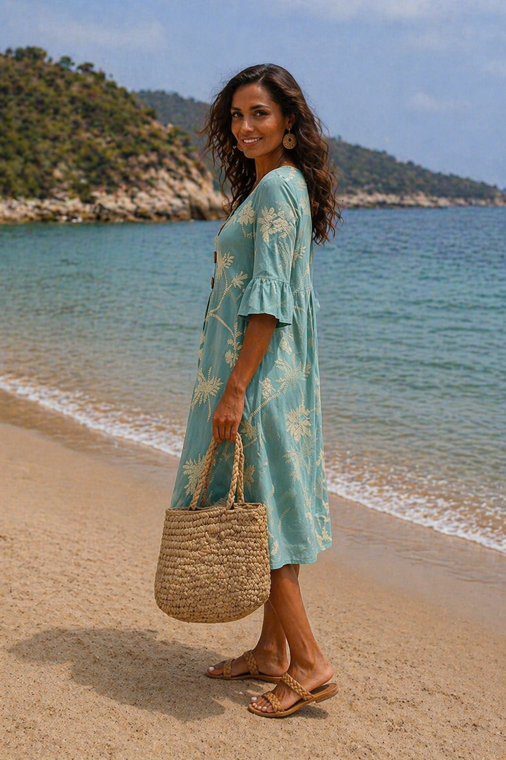 Gaby – Elegant Floral Button Detail Summer Dress