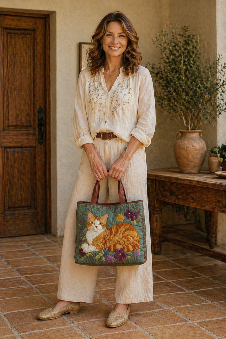 Luna – Embroidered Cat Tote Bag