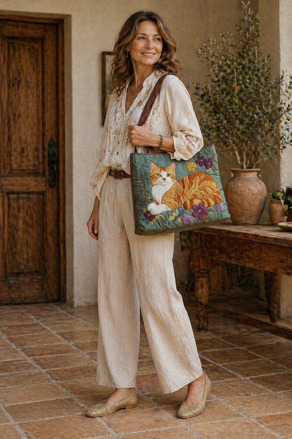 Luna – Embroidered Cat Tote Bag