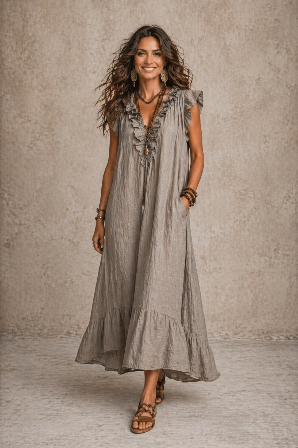 Elise – Elegant Ruffle Detail Maxi Dress