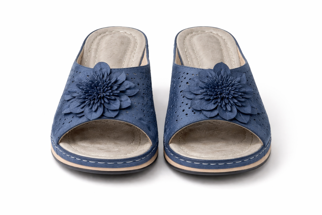 Flora- Comfort Blue Wedge Slides