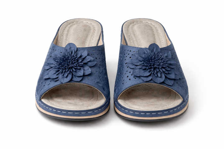 Flora- Comfort Blue Wedge Slides
