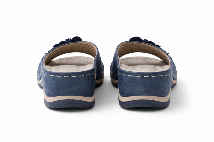 Flora- Comfort Blue Wedge Slides