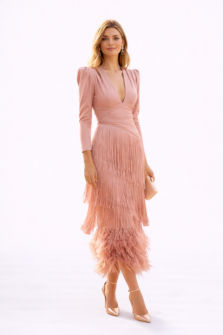 Liana – Elegant Fringe Midi Dress