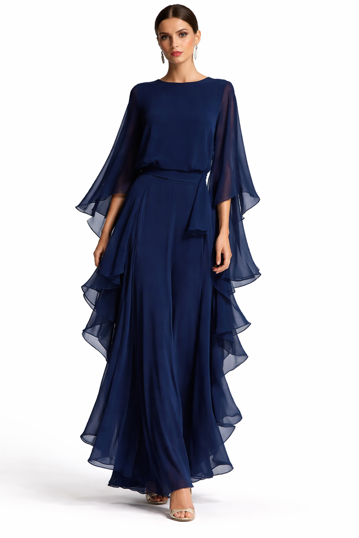 Lilly – Elegant Cape Sleeve Maxi Dress