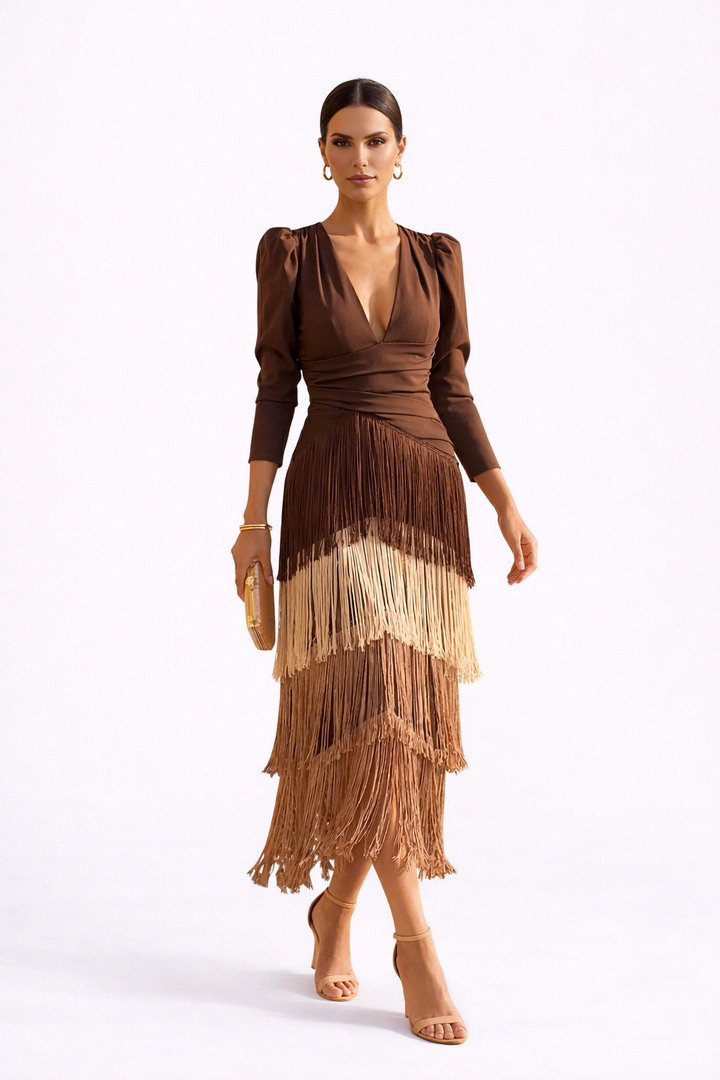Liana – Elegant Fringe Midi Dress