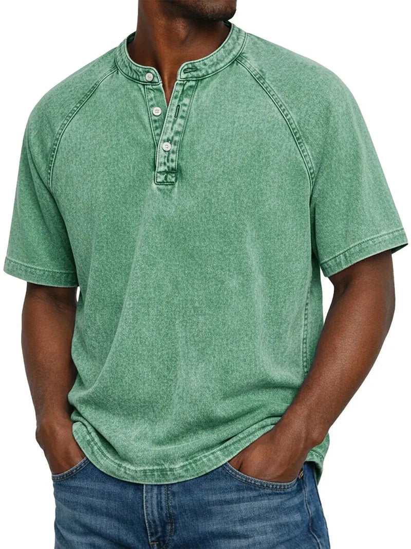 Rivano™ | Vintage Washed Henley T-Shirt