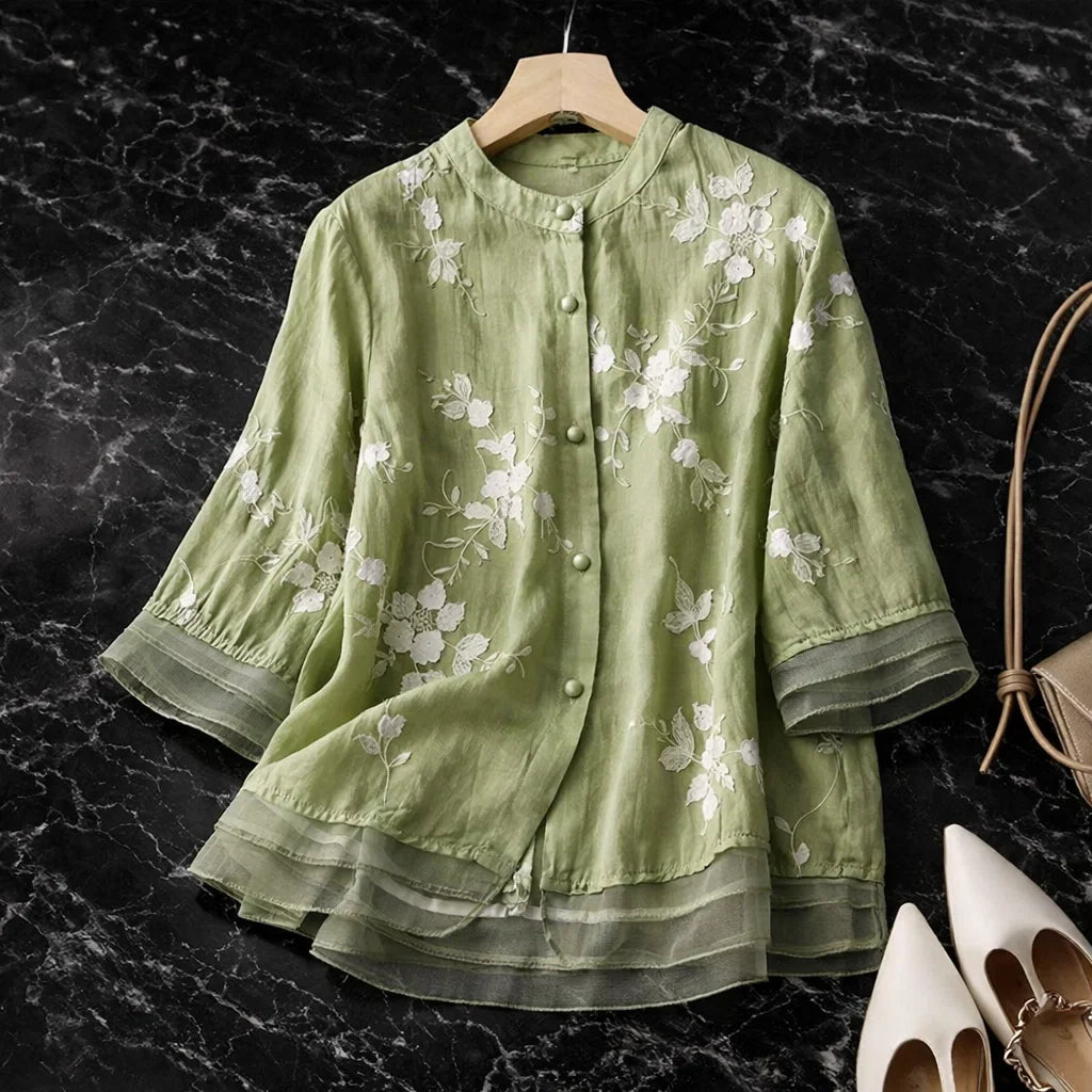 Elara™ | Elegant Floral Embroidered Blouse
