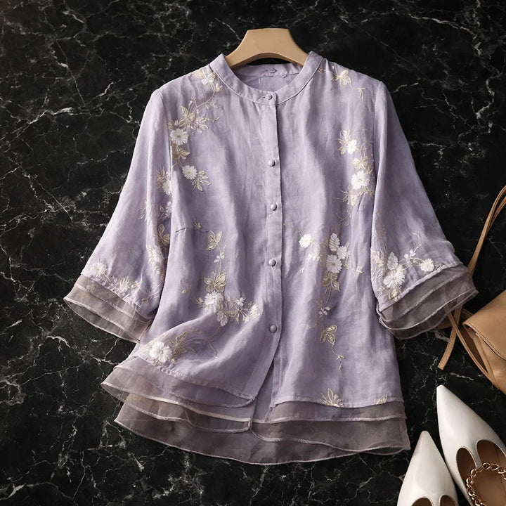Elara™ | Elegant Floral Embroidered Blouse