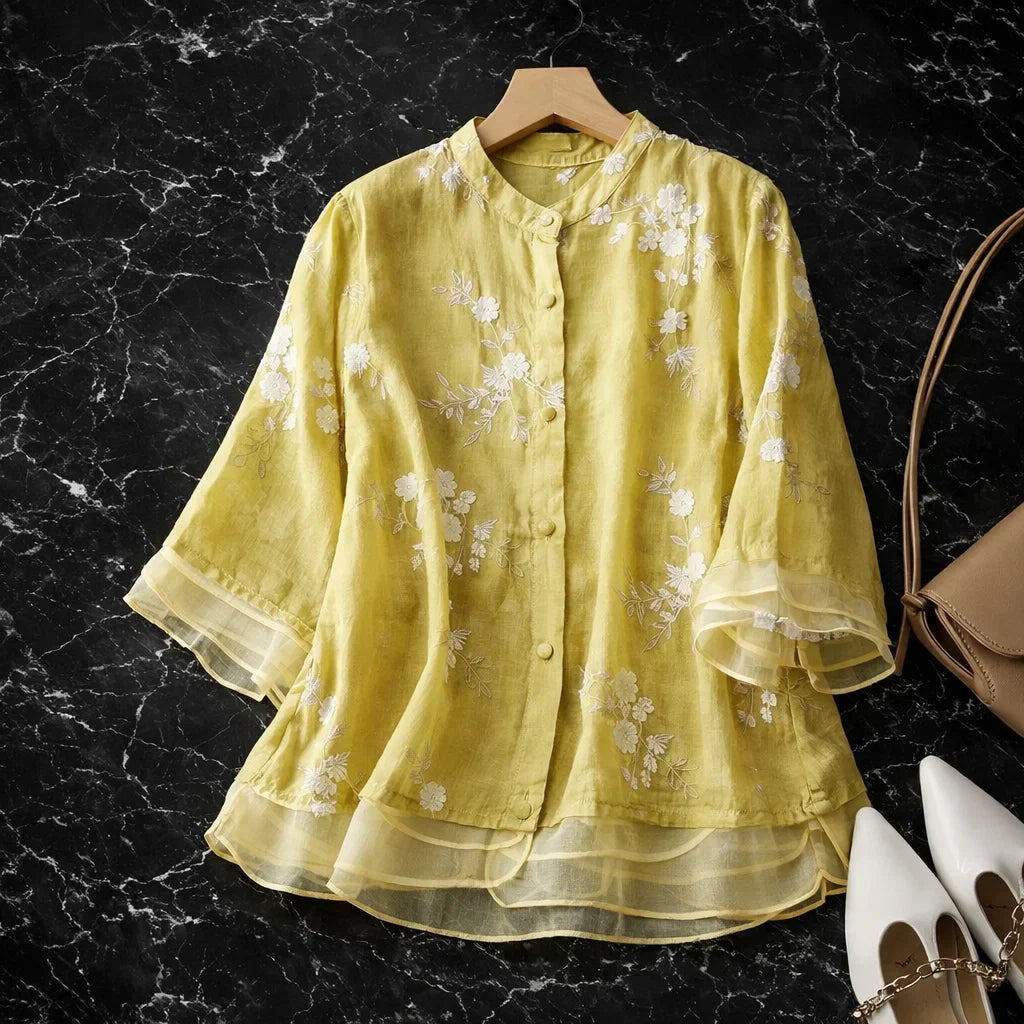 Elara™ | Elegant Floral Embroidered Blouse