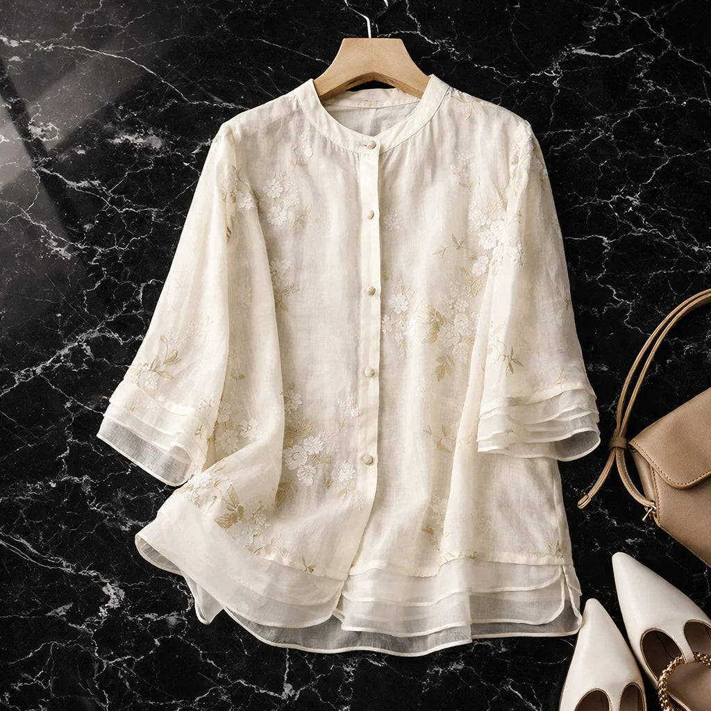 Elara™ | Elegant Floral Embroidered Blouse
